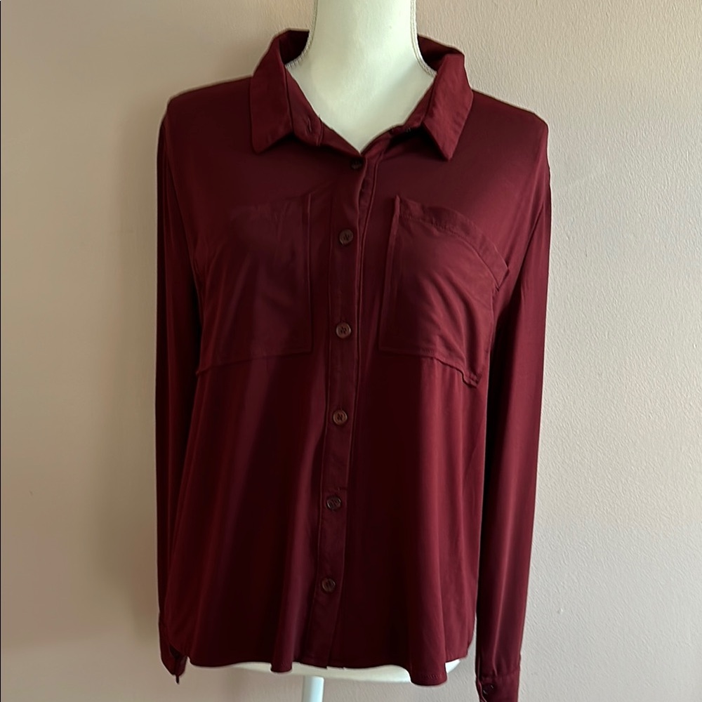 Women’s Burgundy Button Down Shirt